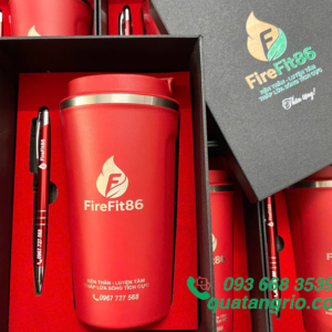 Bộ Quà Tặng Ly Giữ Nhiệt Inox304 & Bút Kim Loại Khắc Logo FIREFIT86