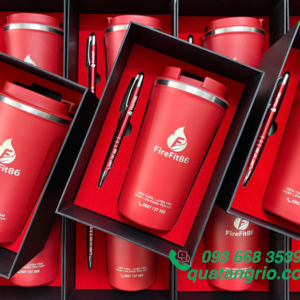 Bộ Quà Tặng Ly Giữ Nhiệt Inox304 & Bút Kim Loại Khắc Logo FIREFIT86