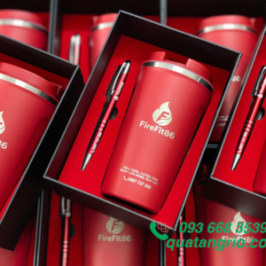 Bộ Quà Tặng Ly Giữ Nhiệt Inox304 & Bút Kim Loại Khắc Logo FIREFIT86
